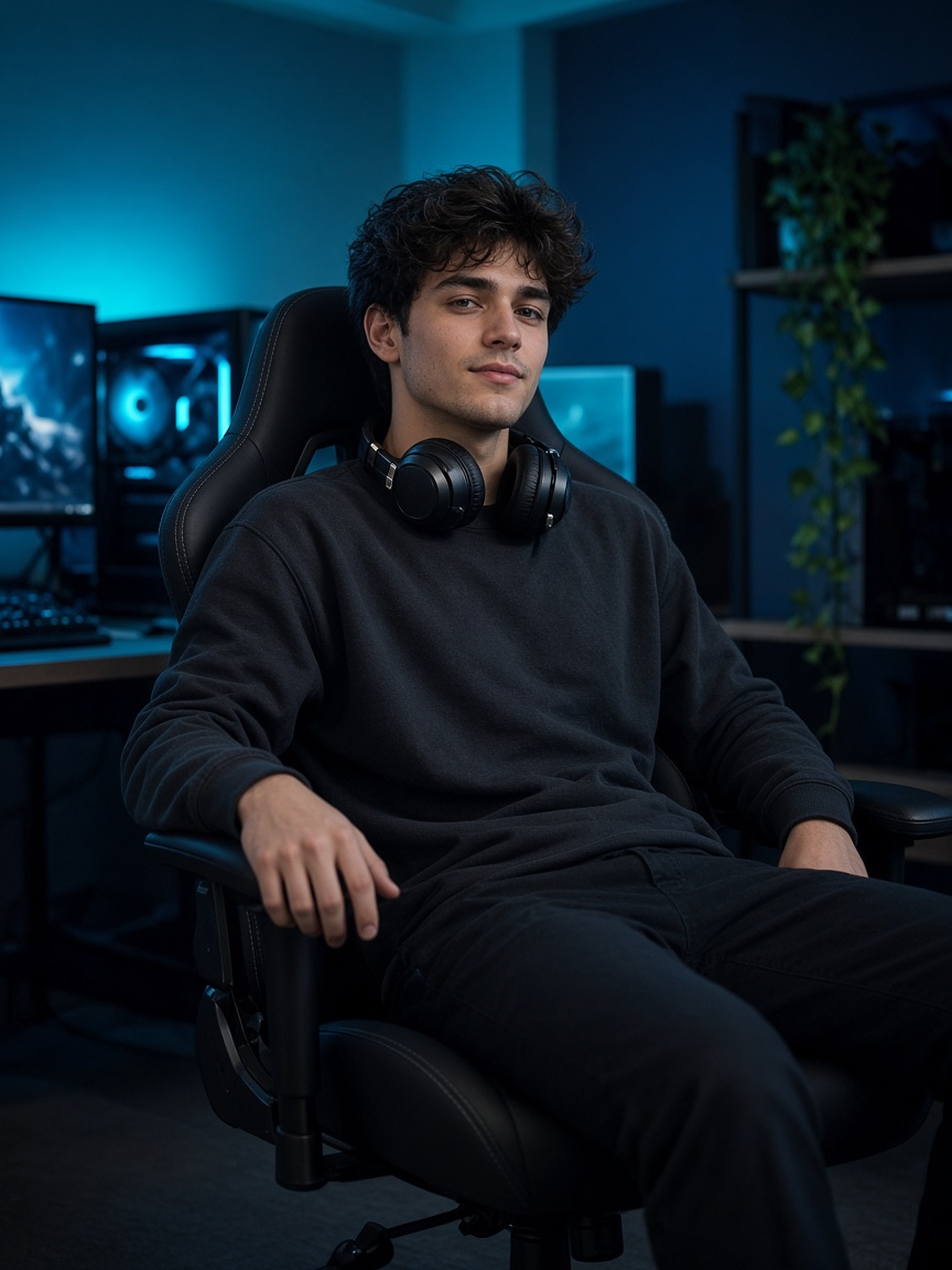 Guest seated in a gaming chair with a headset